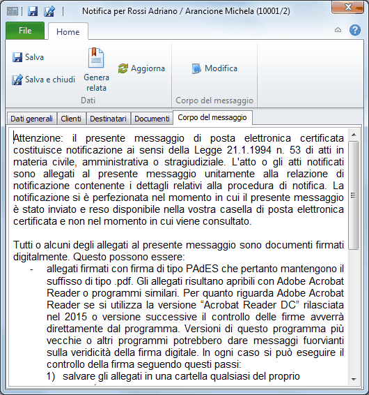 Notifica-Corpo del messaggio