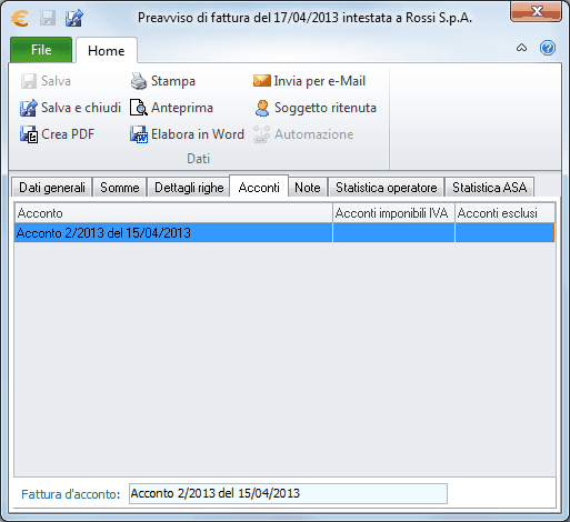 Avvisi e fatture-Acconti