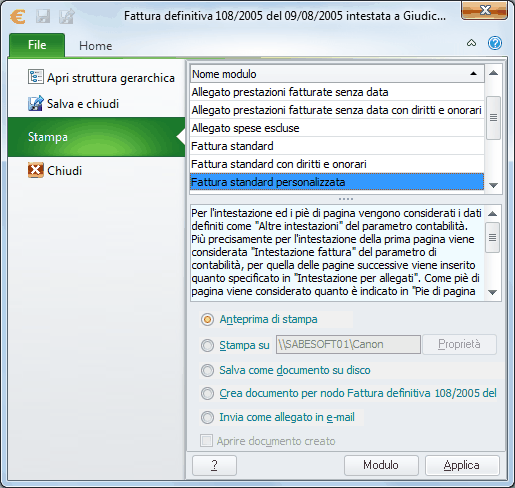 Moduli di stampa-Scelta