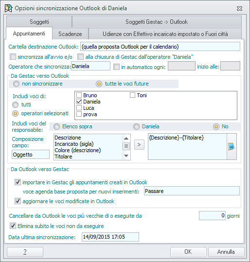 Sincronizzazione Outlook-Appuntamenti