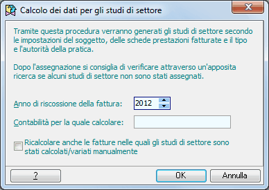 Calcolo dati per studi settore