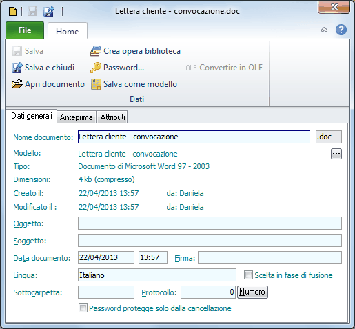 Documenti-Dati generali