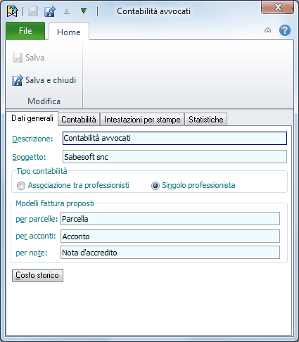 Parametri contabilità-Dati generali