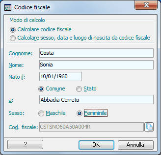 Calcolo del codice fiscale