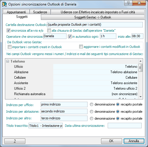 Sincronizzazione Outlook-Soggetti