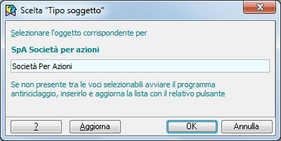 Antiriciclaggio-Selezionare oggetto corrispondente