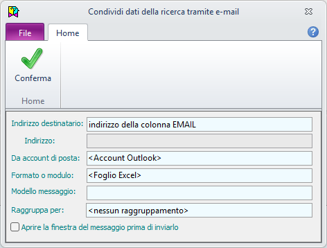Condividi dati della ricerca tramite e-mail