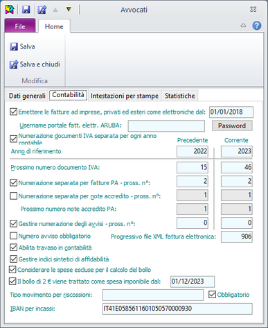Parametri contabilità-Contabilità