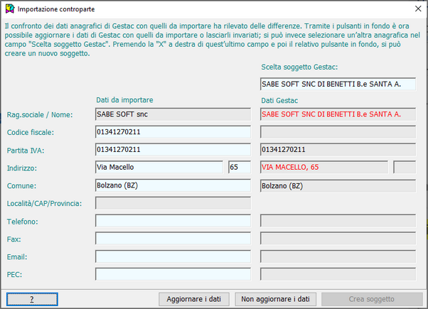 Importazione soggetto trovato