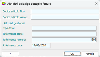 Altri dati della riga dettaglio fattura