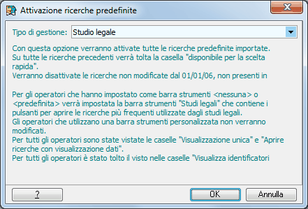 Attivazione ricerche predefinite