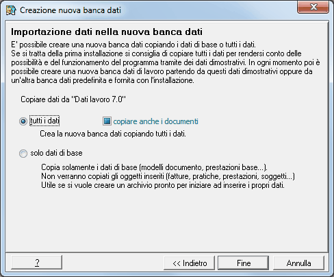 Creare una nuova banca dati-Importazione dati