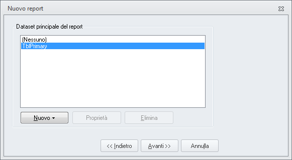 Creazione nuovo report-Sorgente dati