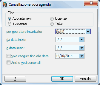 Cancellazione voci agenda