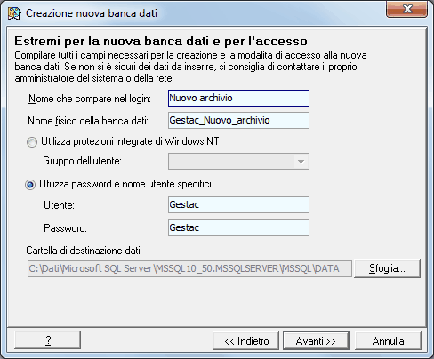 Creare una nuova banca dati-Estremi della banca dati