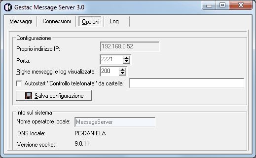 Opzioni di Message Server