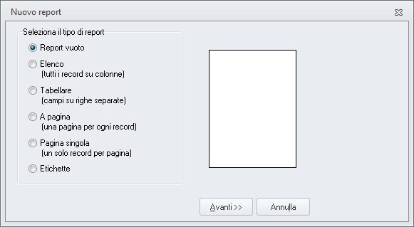 Creare un nuovo report