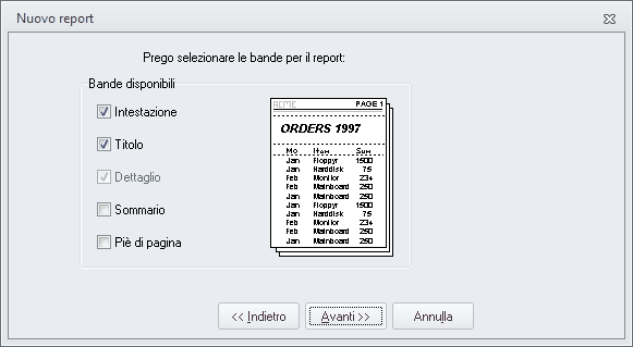 Creazione nuovo report-Selezione bande