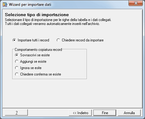 Import-Selezione tipo di importazione